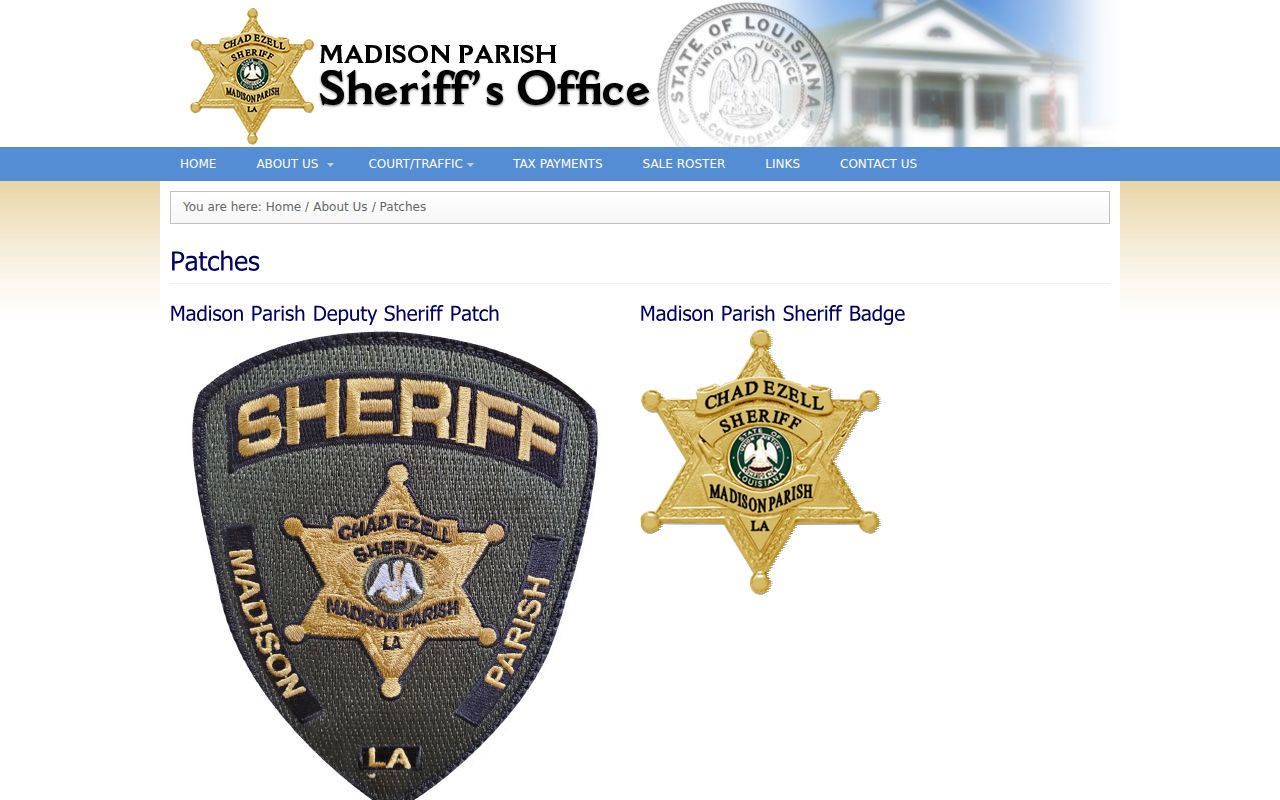 Madison Parish Sheriff's Office patch shown for Madison Parish warrant service questions