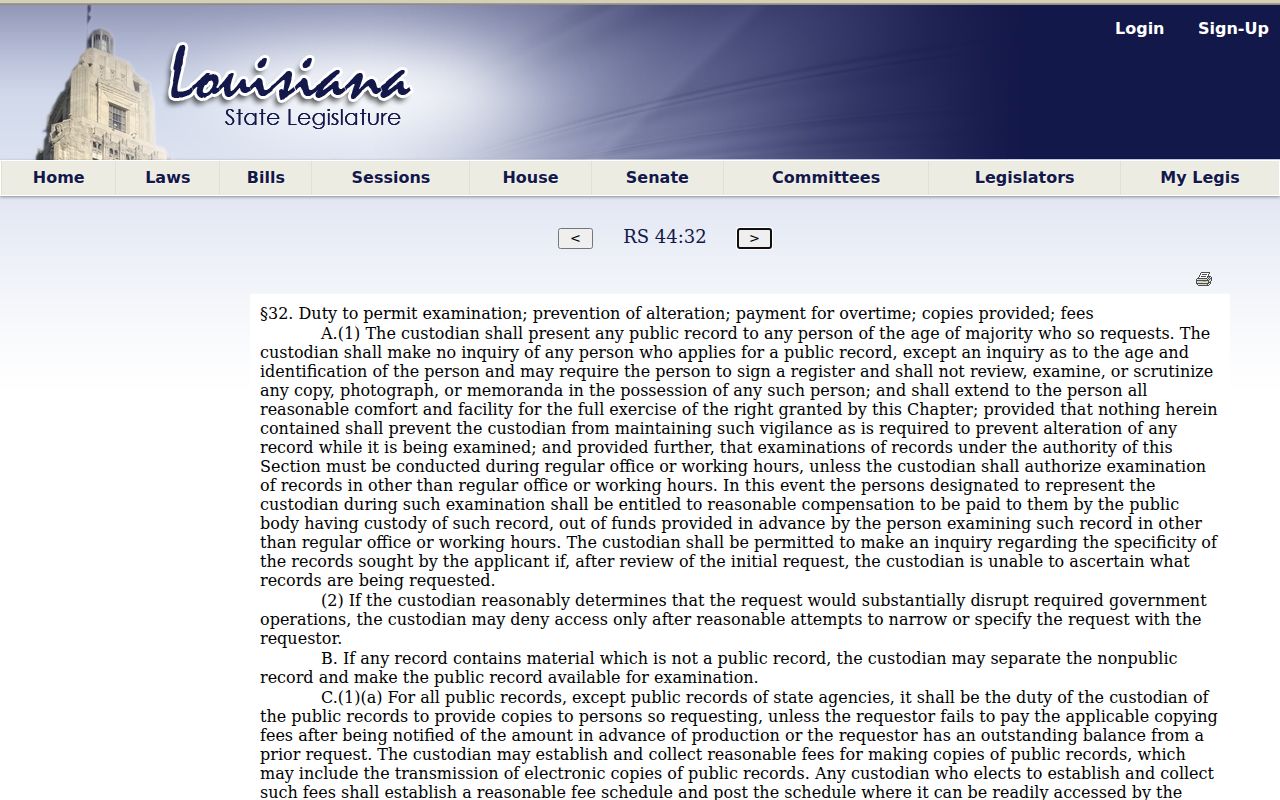 Louisiana public records law page used for Madison Parish outstanding warrant record requests