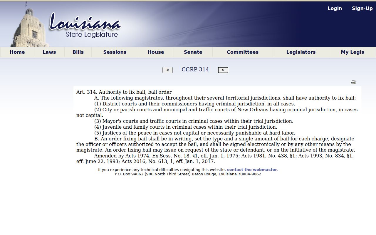 Louisiana bail authority statute used for Madison Parish arrest warrant and bond questions