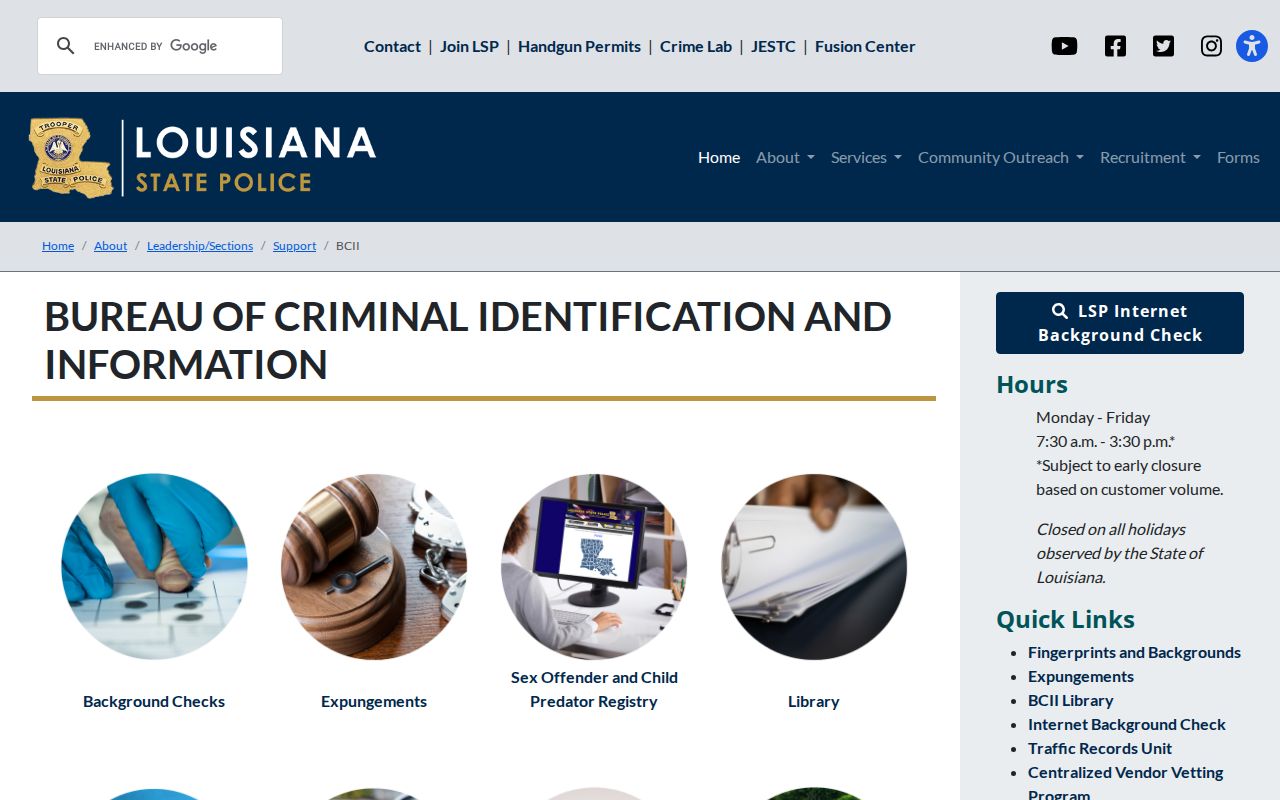 Louisiana State Police criminal history page explaining closed records for Madison Parish outstanding warrant checks