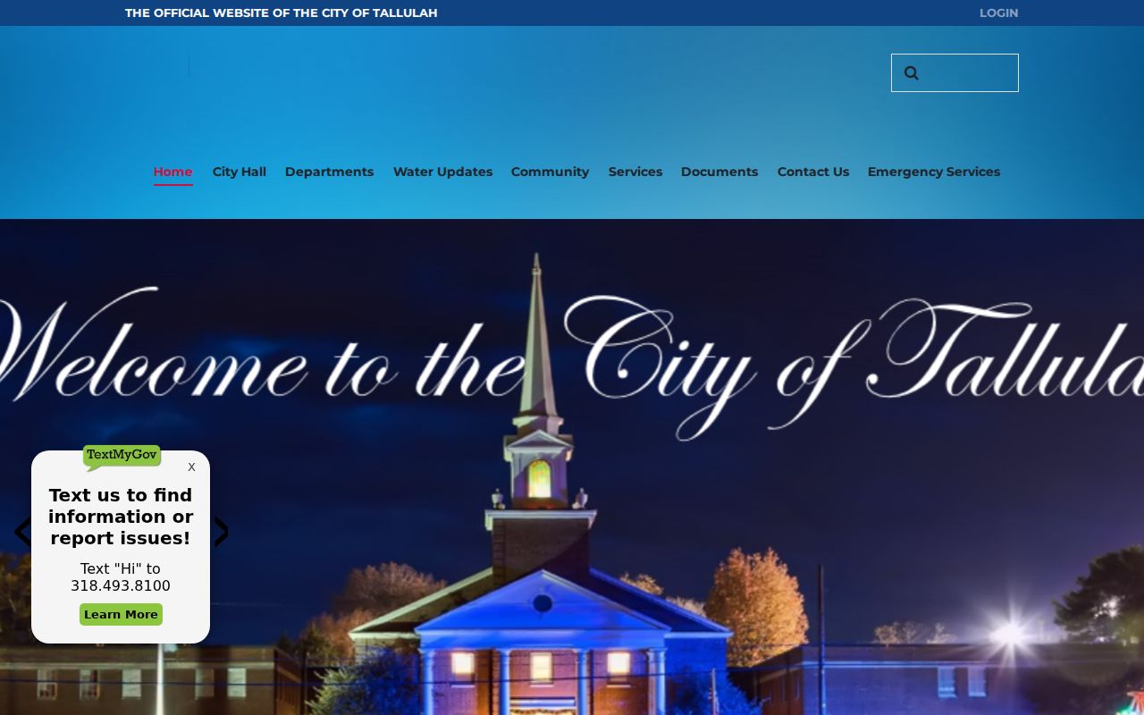 Tallulah City Hall page showing the city building used for mayor's court warrant questions