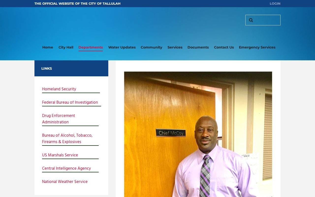 Tallulah Police Department page describing city law enforcement duties for Tallulah warrant questions