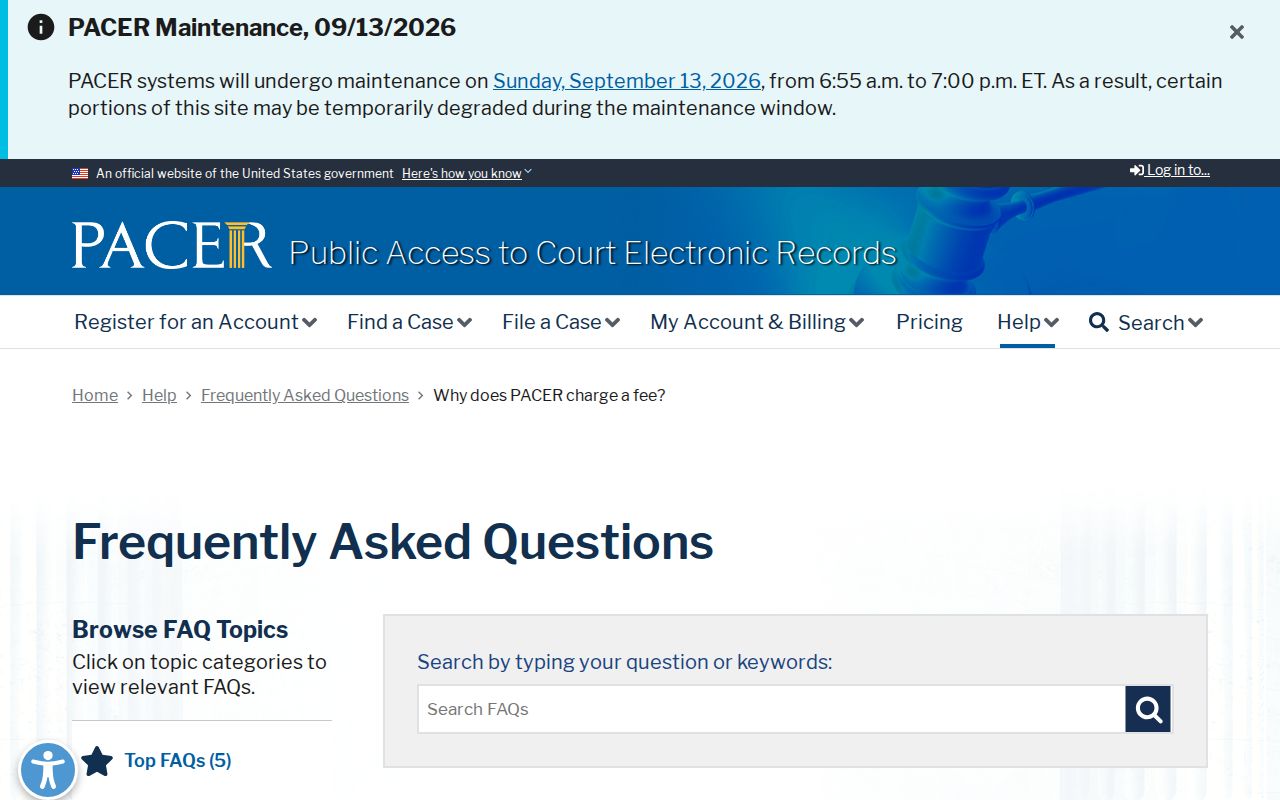 PACER fee page explaining federal court record costs for Madison Parish federal warrant cases